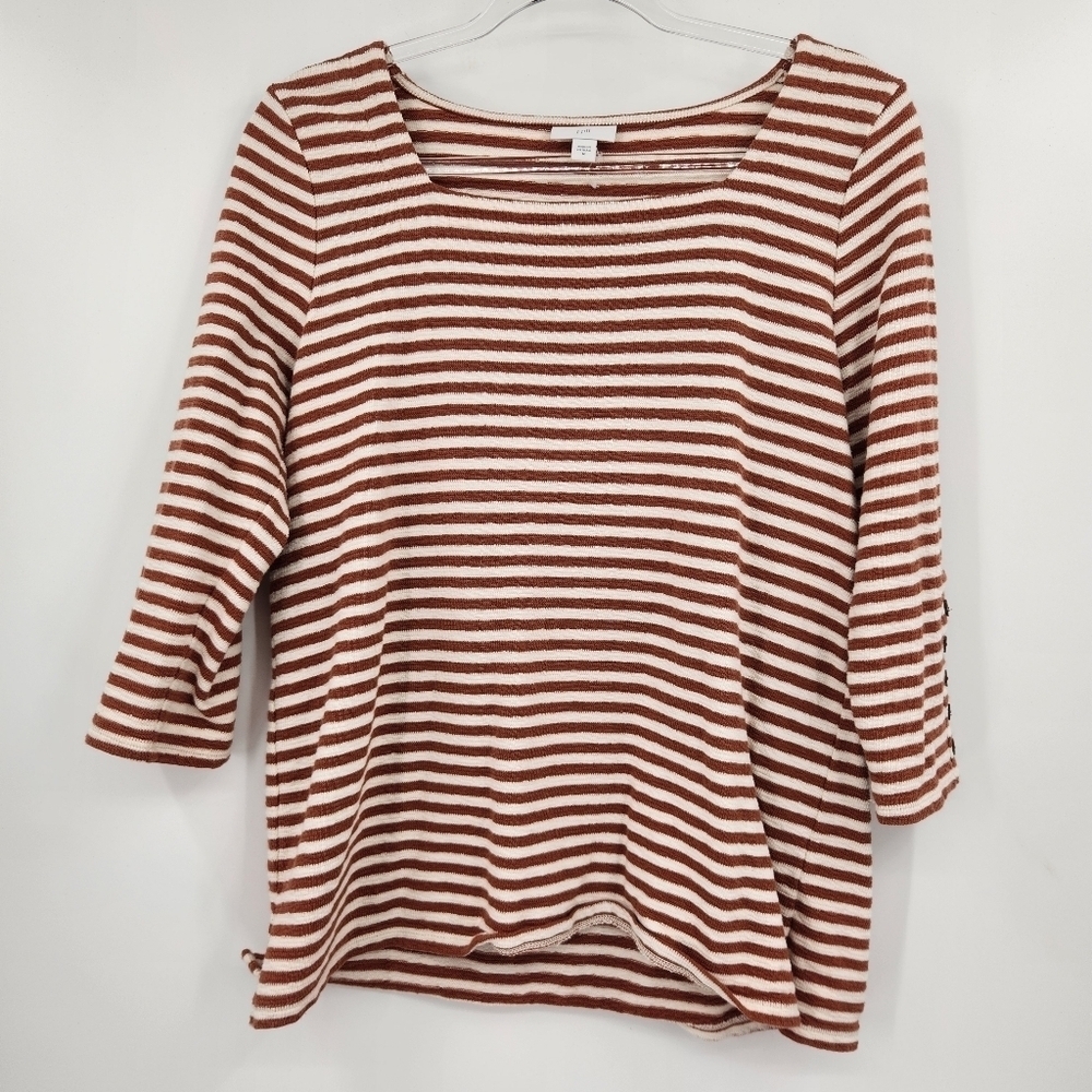 J. Jill Striped Square Neck Top Womens Size Medium Henna Cream Heavyweight